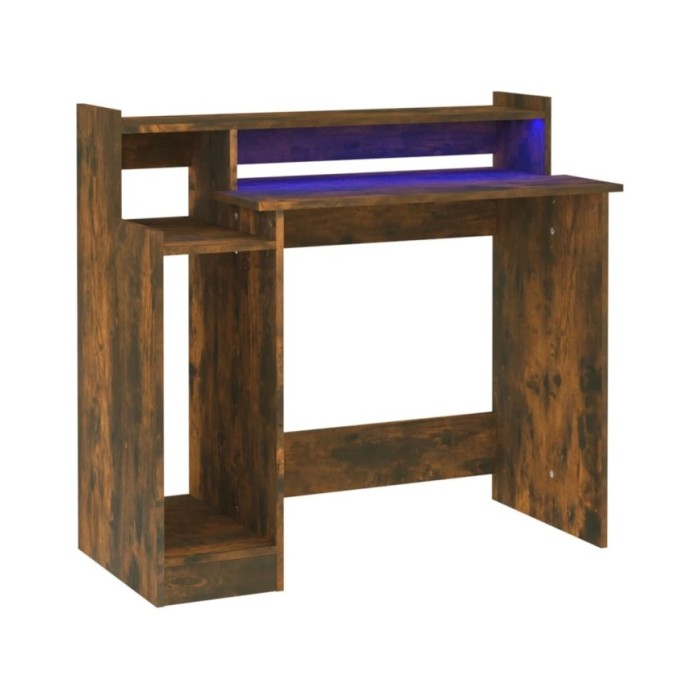 Bureau et lumières LED Chêne fumé 97x45x90 cm Bois d'ingénierie