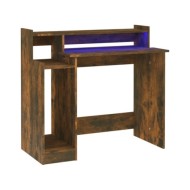 Bureau et lumières LED Chêne fumé 97x45x90 cm Bois d'ingénierie