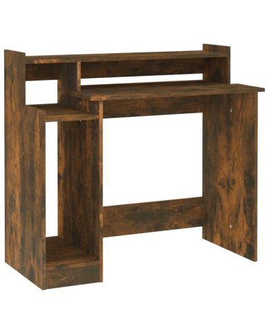 Bureau et lumières LED Chêne fumé 97x45x90 cm Bois d'ingénierie