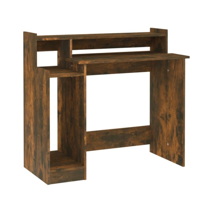 Bureau et lumières LED Chêne fumé 97x45x90 cm Bois d'ingénierie