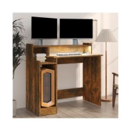 Bureau et lumières LED Chêne fumé 97x45x90 cm Bois d'ingénierie