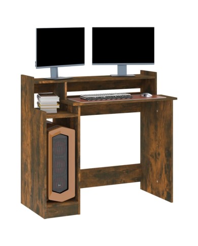 Bureau et lumières LED Chêne fumé 97x45x90 cm Bois d'ingénierie