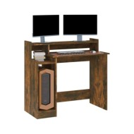 Bureau et lumières LED Chêne fumé 97x45x90 cm Bois d'ingénierie