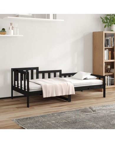 Lit de jour Noir 90x190 cm Bois de pin massif