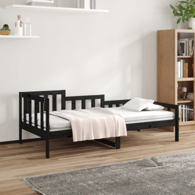 Lit de jour Noir 90x190 cm Bois de pin massif