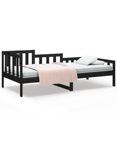 Lit de jour Noir 90x190 cm Bois de pin massif
