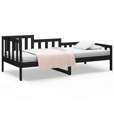 Lit de jour Noir 90x190 cm Bois de pin massif