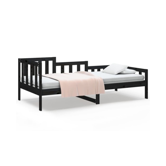 Lit de jour Noir 90x190 cm Bois de pin massif
