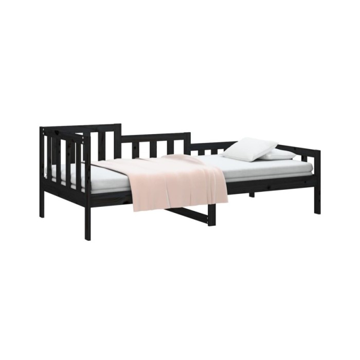 Lit de jour Noir 90x190 cm Bois de pin massif