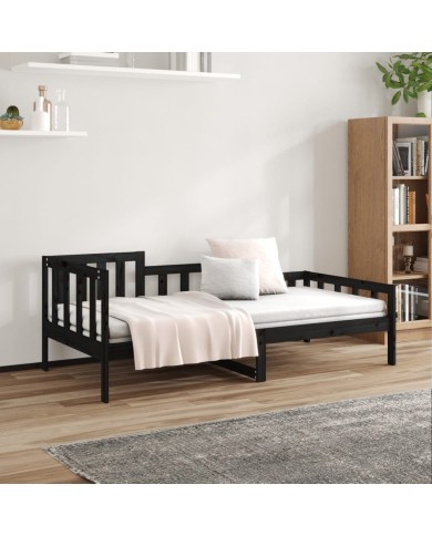 Lit de jour Noir 90x190 cm Bois de pin massif