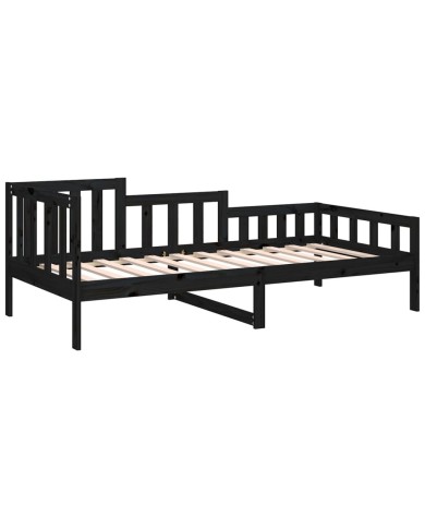 Lit de jour Noir 90x190 cm Bois de pin massif