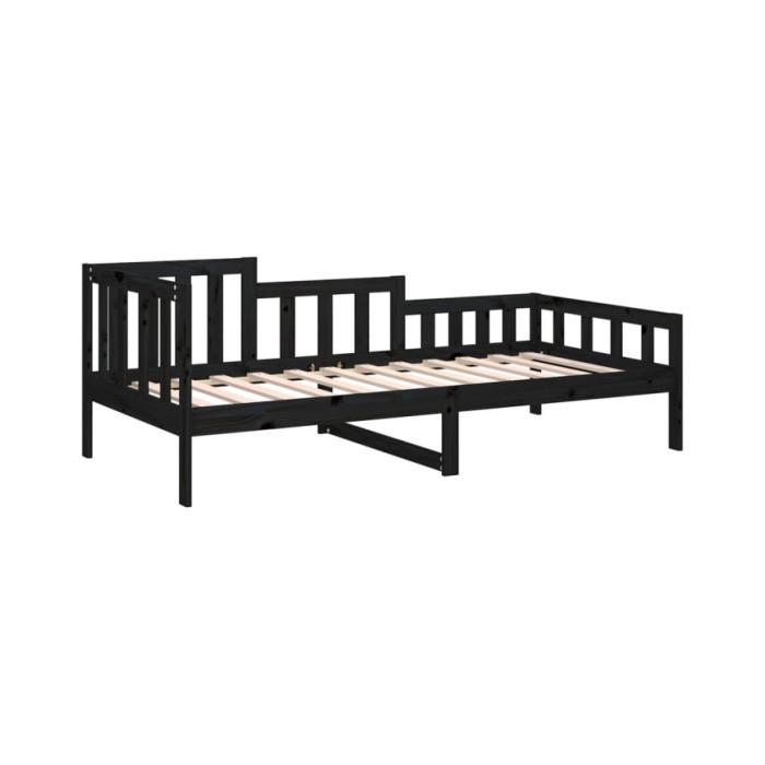 Lit de jour Noir 90x190 cm Bois de pin massif