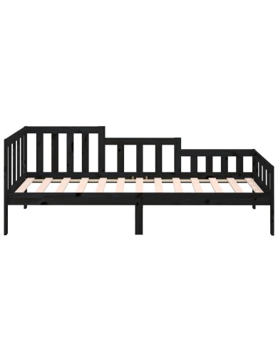 Lit de jour Noir 90x190 cm Bois de pin massif