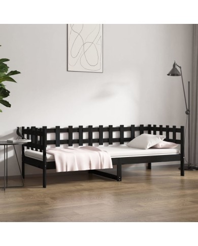 Lit de jour Noir 90x190 cm Bois de pin massif
