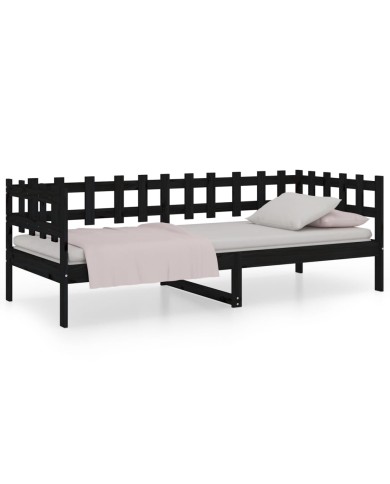 Lit de jour Noir 90x190 cm Bois de pin massif