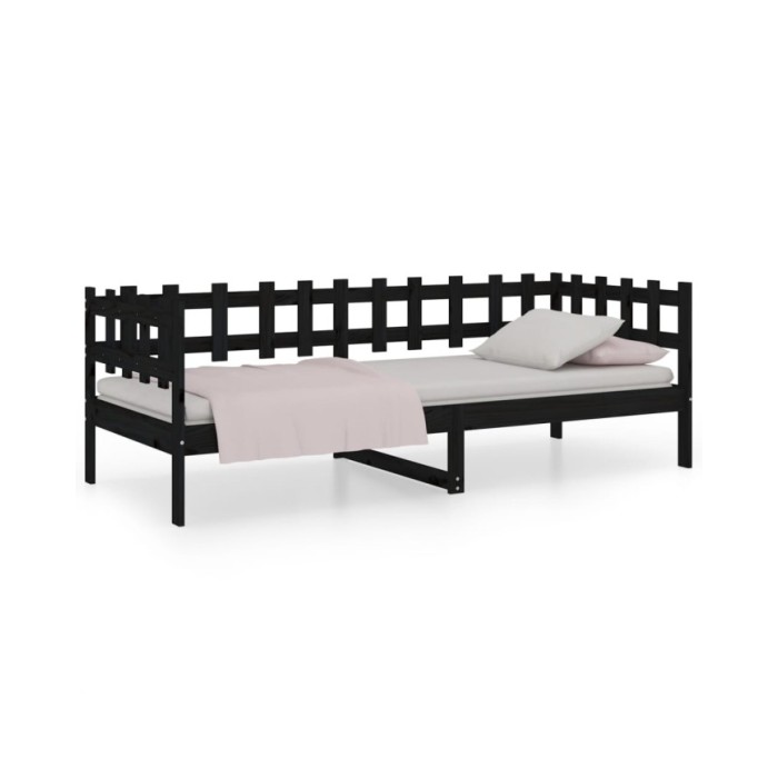 Lit de jour Noir 90x190 cm Bois de pin massif