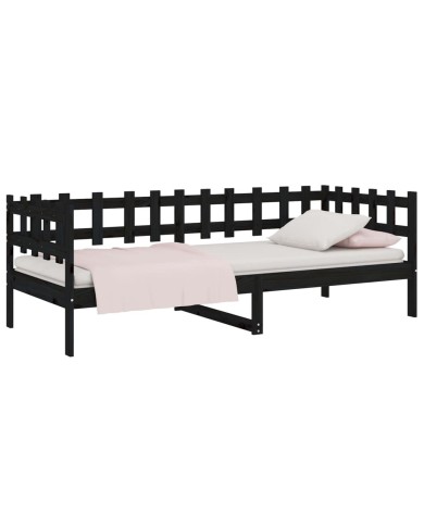 Lit de jour Noir 90x190 cm Bois de pin massif