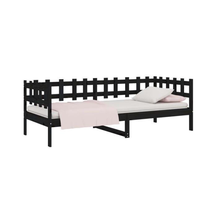 Lit de jour Noir 90x190 cm Bois de pin massif