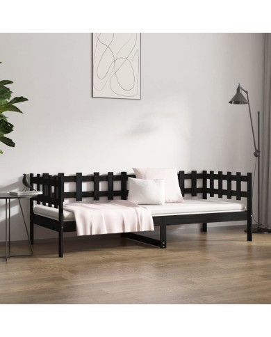 Lit de jour Noir 90x190 cm Bois de pin massif