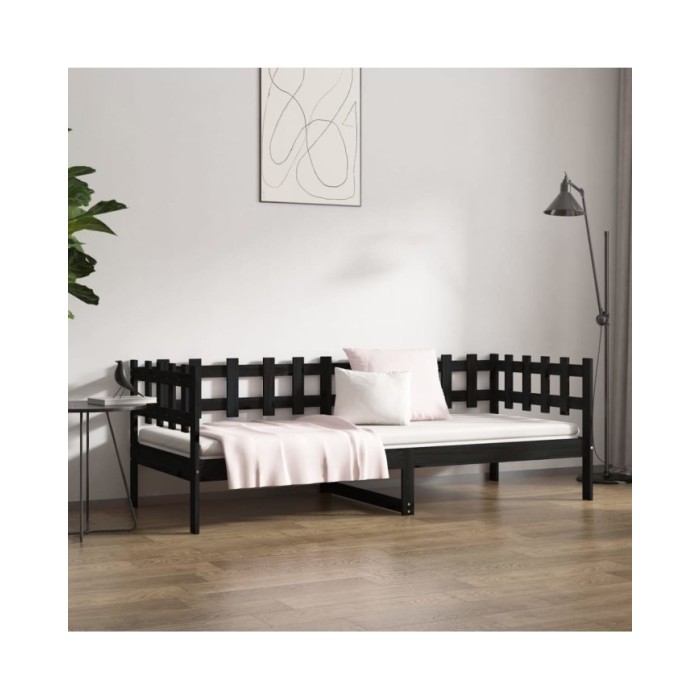 Lit de jour Noir 90x190 cm Bois de pin massif