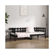 Lit de jour Noir 90x190 cm Bois de pin massif