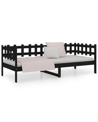Lit de jour Noir 90x190 cm Bois de pin massif