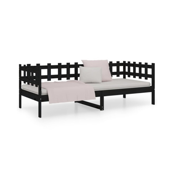 Lit de jour Noir 90x190 cm Bois de pin massif