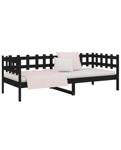 Lit de jour Noir 90x190 cm Bois de pin massif