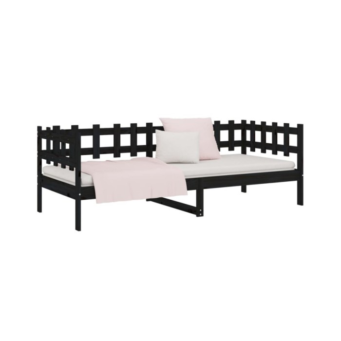 Lit de jour Noir 90x190 cm Bois de pin massif