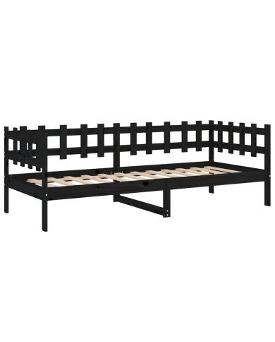 Lit de jour Noir 90x190 cm Bois de pin massif