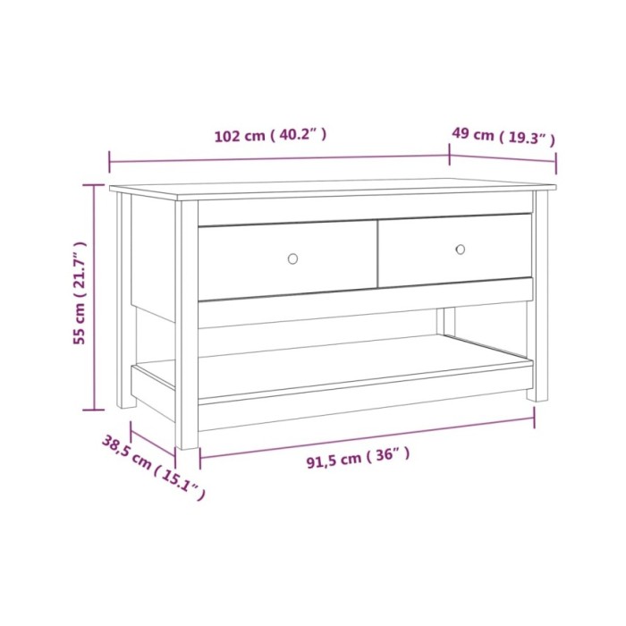 Table basse Noir 102x49x55 cm Bois massif de pin