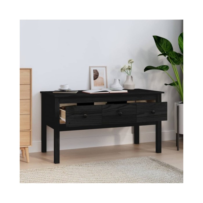 Table basse Noir 102x49x55 cm Bois massif de pin