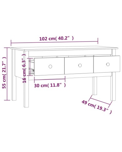 Table basse Noir 102x49x55 cm Bois massif de pin