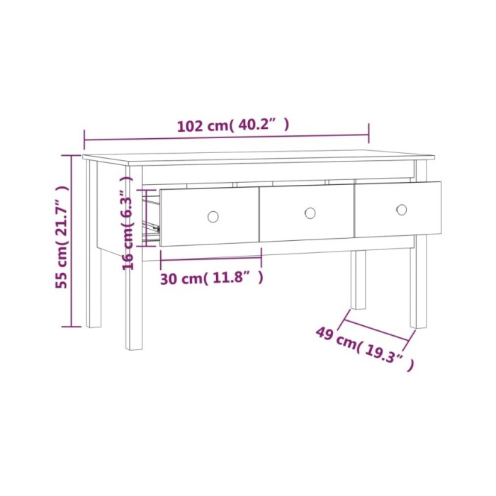 Table basse Noir 102x49x55 cm Bois massif de pin