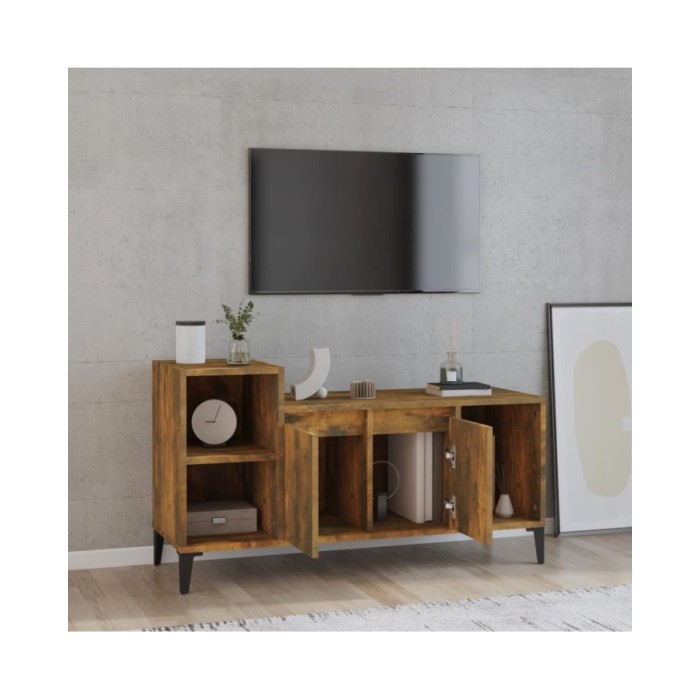 Meuble TV Chêne fumé 100x35x55 cm Bois d'ingénierie