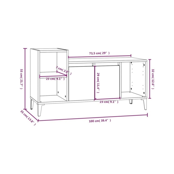 Meuble TV Chêne fumé 100x35x55 cm Bois d'ingénierie