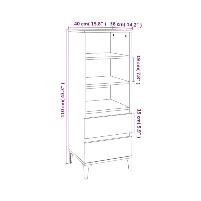 Buffet haut Sonoma gris 40x36x110 cm Bois d'ingénierie
