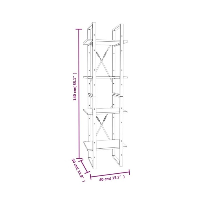Bibliothèque 4 niveaux Chêne brun 40x30x140cm Bois d'ingénierie