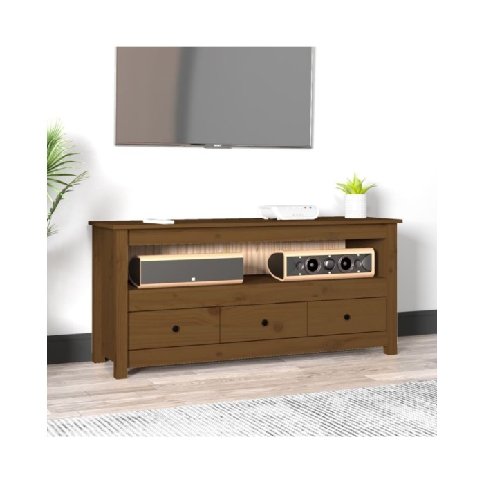 Meuble TV Marron miel 114x35x52 cm Bois de pin massif