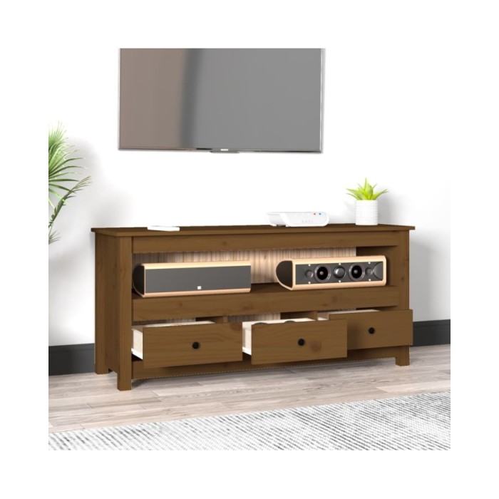 Meuble TV Marron miel 114x35x52 cm Bois de pin massif