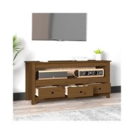 Meuble TV Marron miel 114x35x52 cm Bois de pin massif