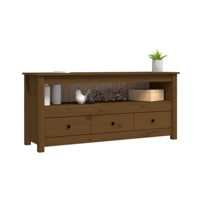 Meuble TV Marron miel 114x35x52 cm Bois de pin massif