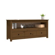 Meuble TV Marron miel 114x35x52 cm Bois de pin massif