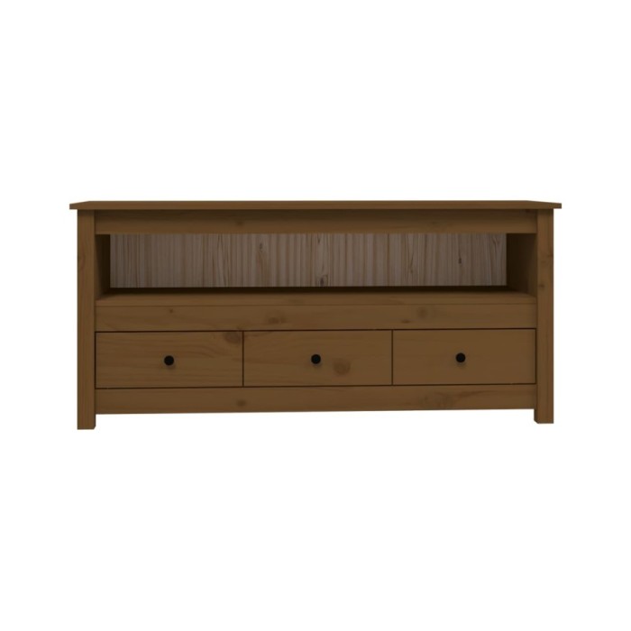 Meuble TV Marron miel 114x35x52 cm Bois de pin massif
