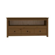 Meuble TV Marron miel 114x35x52 cm Bois de pin massif