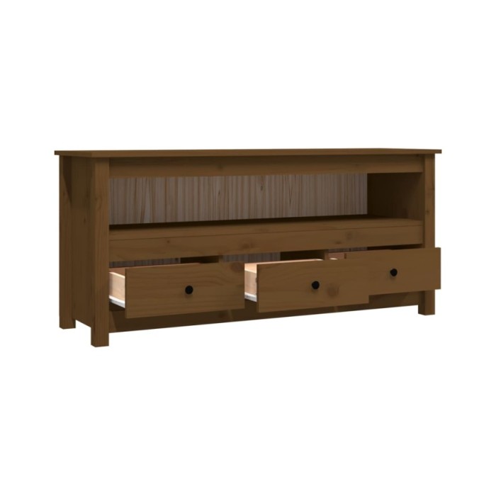 Meuble TV Marron miel 114x35x52 cm Bois de pin massif