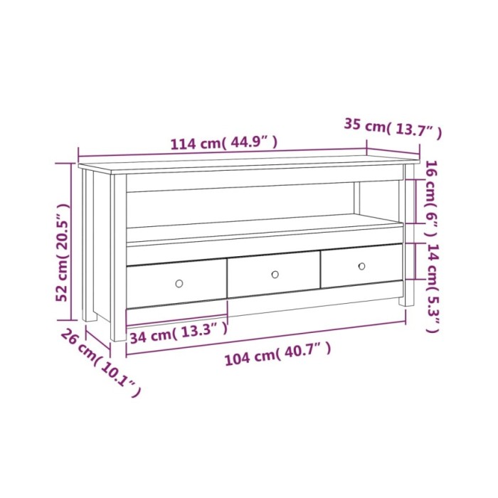 Meuble TV Marron miel 114x35x52 cm Bois de pin massif