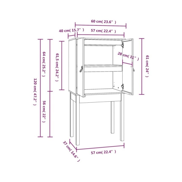 Buffet haut Blanc 60x40x120 cm Bois massif de pin
