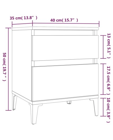 Tables de chevet 2 pcs Sonoma gris 40x35x50 cm
