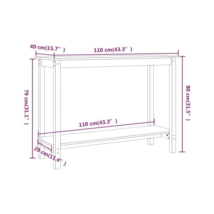 Table console Marron miel 110x40x80 cm Bois massif de pin